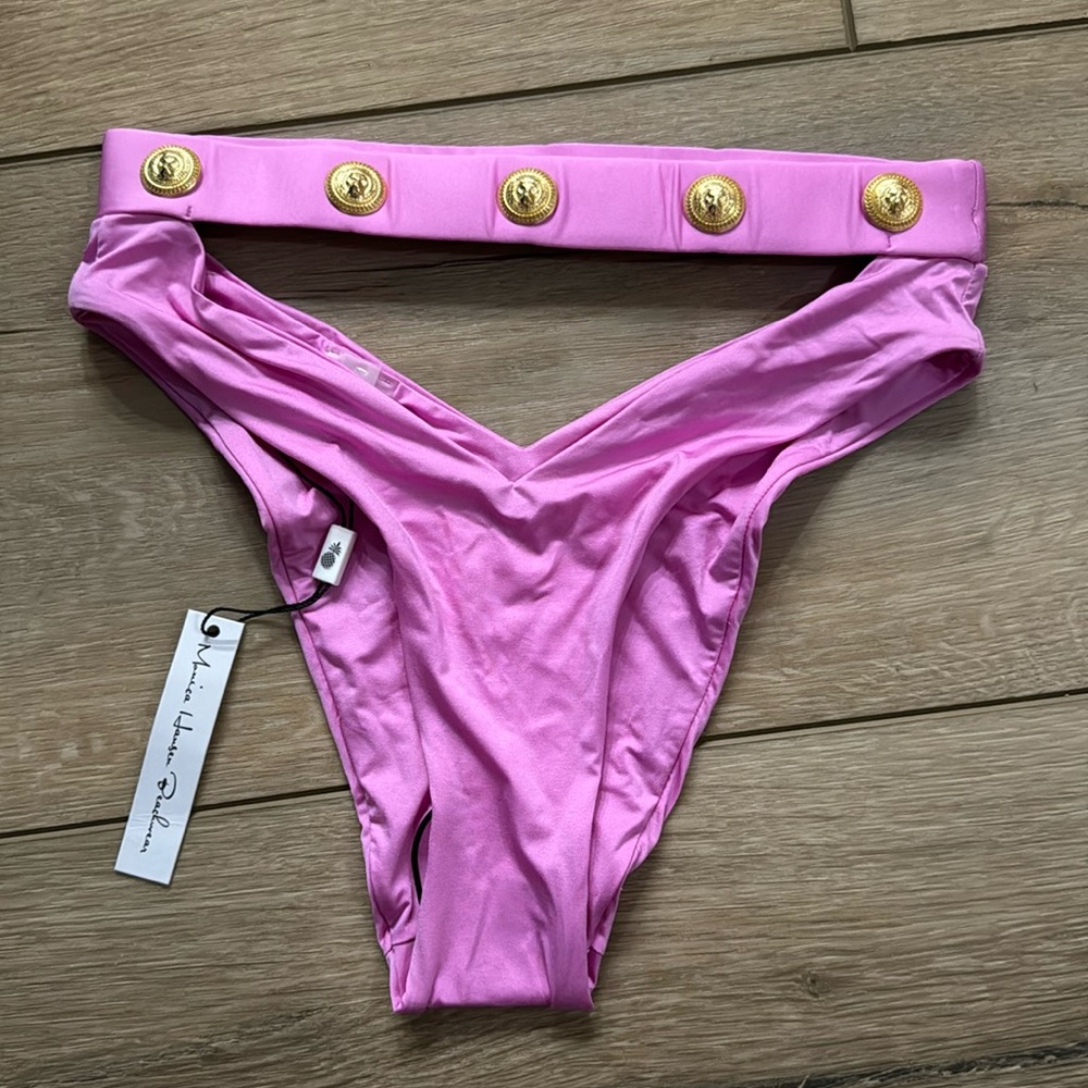 NWT $225 Monica Hansen Rich & Fab Cut Out Bikini BOTTOM Revolve metallic gold